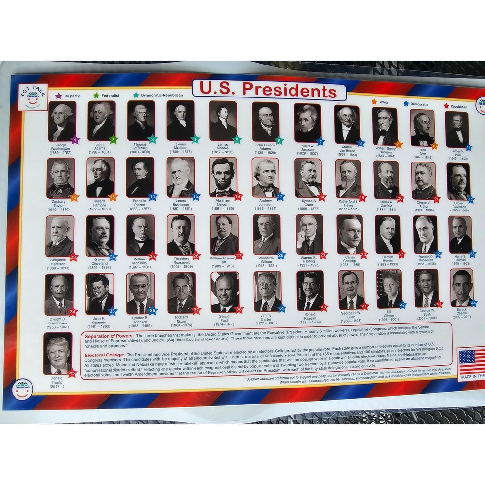Tot Talk Educational Placemats Set US Presidents World Map Solar System 3pk